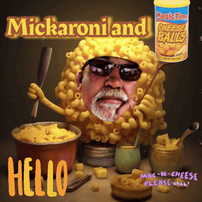 A Can Of Magic Time Cheese Balls Sits Above A Cartoon Man GIF