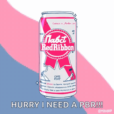 A Can Of Pabst Red Ribbon Beer With A Pink Ribbon On It GIF