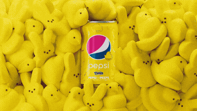 A Can Of Pepsi Is Surrounded By Peeps Candy GIF