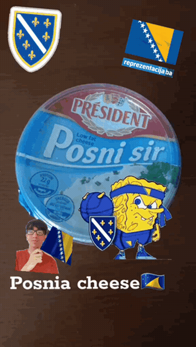 A Can Of President Posni Sir Low Fat Cheese With A Spongebob Character On It GIF