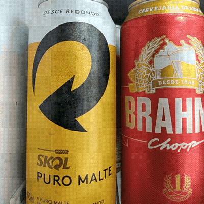 A Can Of Skol Puro Malte Sits Next To A Can Of Brahn Chopp GIF