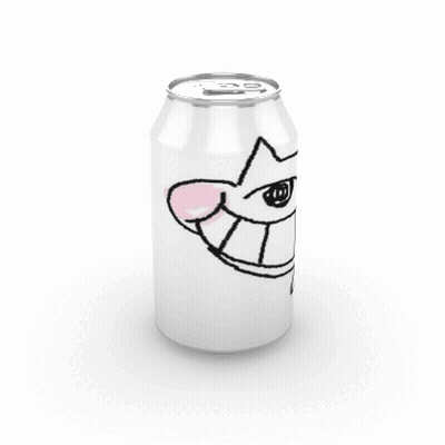 A Can Of Soda With A Drawing Of A Cat On It GIF