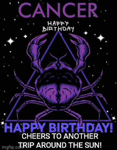 A Cancer Birthday Card With A Purple Crab On It GIF