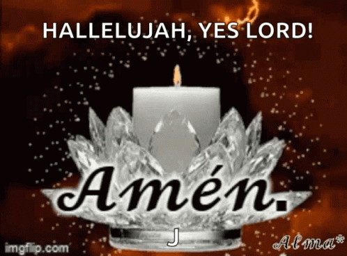 A Candle In A Crystal Holder With The Words Amen Written On It GIF
