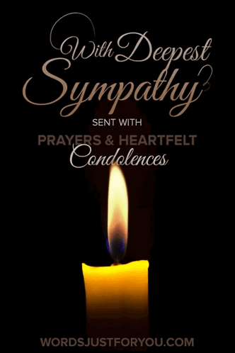 A Candle Is Lit Up In The Dark With The Words " With Deepest Sympathy Sent With Prayers & Heartfelt Condolences " GIF
