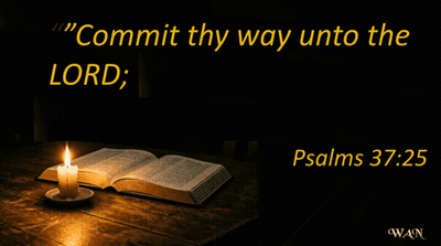 A Candle Sits On A Table Next To An Open Bible With A Quote From Psalms 37:25 GIF