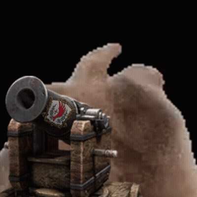 A Cannon With A Coat Of Arms On It Is In Front Of A Black Background GIF