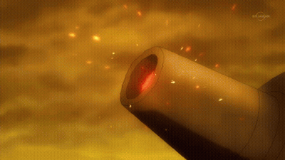 A Cannon With A Red Light Coming Out Of It Is Shown In A Tv Show GIF