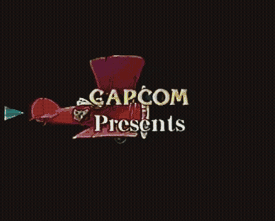 A Capcom Presents Sign With A Cartoon Character GIF