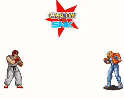 A Capcom Vs Snk Logo With A Cartoon Character Fighting GIF