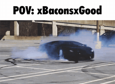 A Car Is Drifting In A Parking Lot With The Words Pov Xbaconsxgood Above It GIF