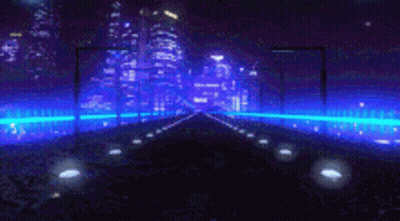 A Car Is Driving Down A Road At Night With A City In The Background . GIF