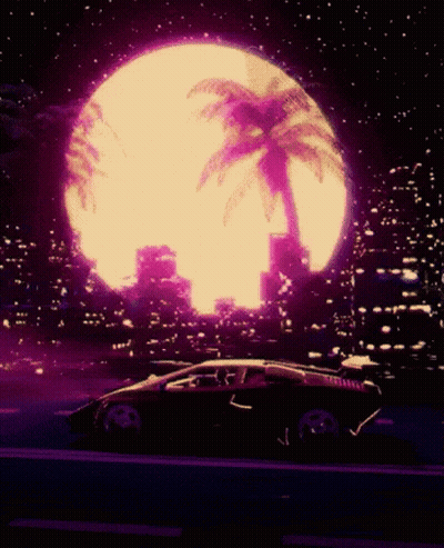 A Car Is Driving Down A Road With A Palm Tree In The Background GIF
