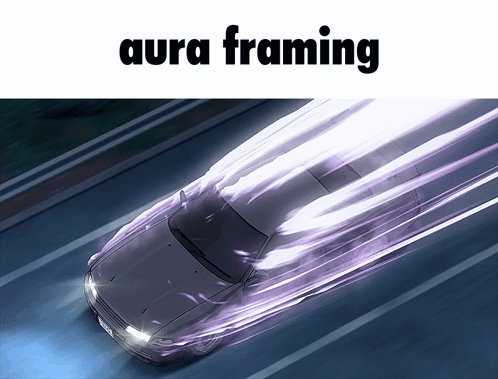 A Car Is Driving Down A Road With Aura Framing Written Above It GIF