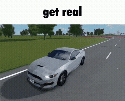 A Car Is Driving Down A Road With The Words " Get Real " On The Bottom GIF