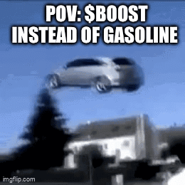 A Car Is Flying Through The Air With The Words Pov : $ Boost Instead Of Gasoline . GIF
