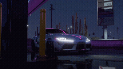 A Car Is Parked At A Gas Station With A Sign That Says Xerox On It GIF