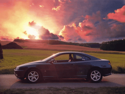 A Car Is Parked On The Side Of A Road In Front Of A Sunset GIF