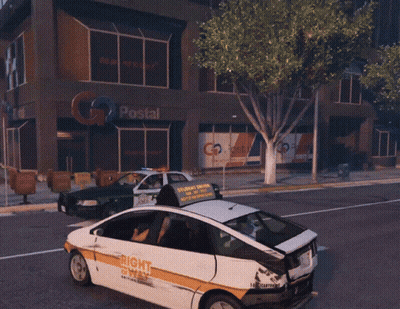 A Car That Says Right Of Way On The Side Of It GIF