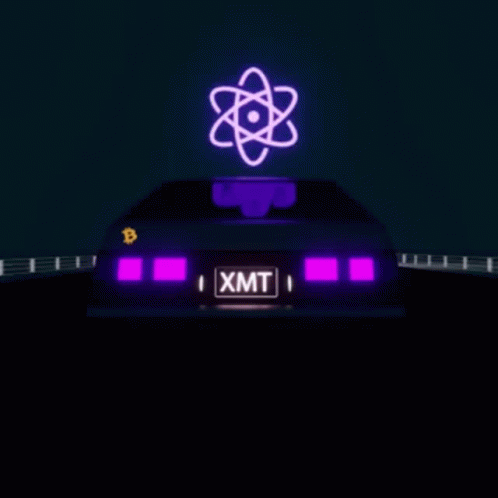 A Car With A Purple License Plate That Says Xmt Is Driving Down A Road At Night . GIF