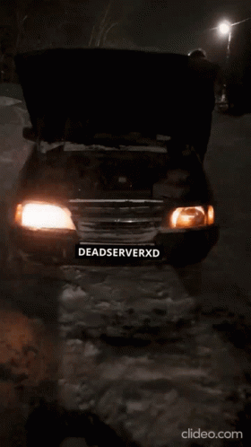 A Car With The Hood Open Has Deadserverxd Written On The Front Bumper GIF