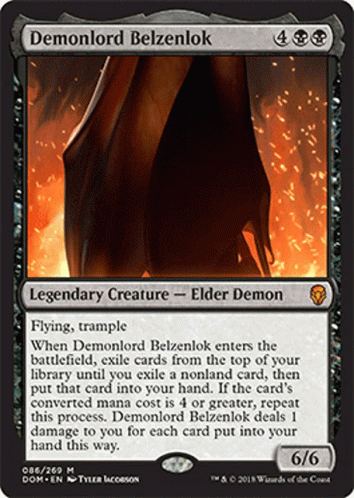 A Card That Says Demonlord Belzenlok Legendary Creature - Elder Demon GIF
