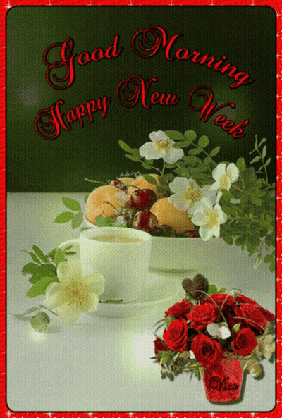 A Card That Says Good Morning Happy New Week On It GIF