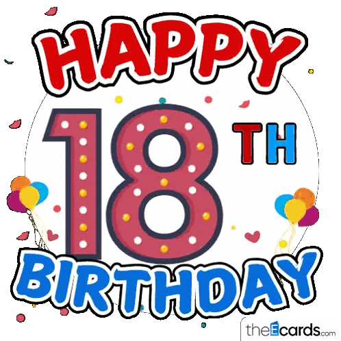 A Card That Says Happy 18Th Birthday With Balloons And Confetti Sticker