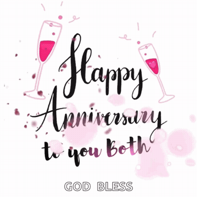 A Card That Says Happy Anniversary To You Both With Two Glasses Of Wine GIF