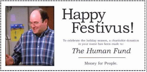 A Card That Says Happy Festivus With A Picture Of A Man GIF
