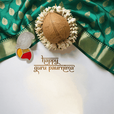 a card that says happy guru paurnima with a coconut and flowers on it
