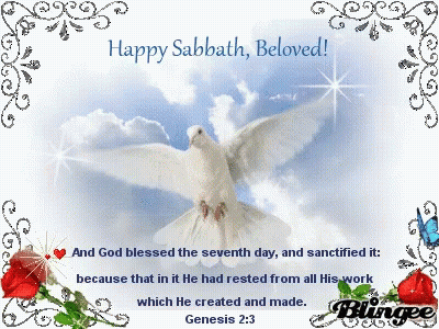 A Card That Says Happy Sabbath Beloved With A Dove In The Sky GIF