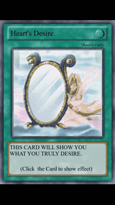 A Card That Says Heart 'S Desire Has A Picture Of A Mirror On It GIF