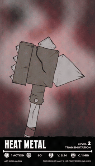 A Card That Says Heat Metal Level 2 Transmutation On It GIF
