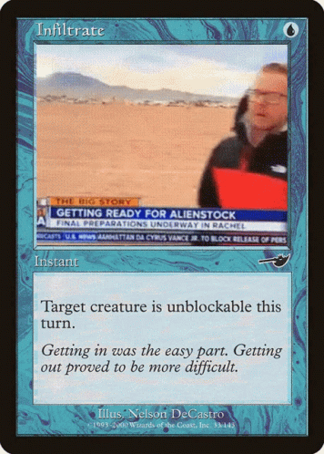 A Card That Says Infiltrate On It With A Picture Of A Man GIF