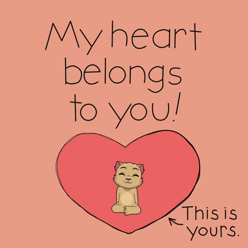 A Card That Says My Heart Belongs To You With A Cat Inside Of A Heart GIF