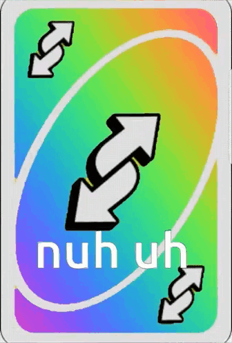 A Card That Says Nuh Uh On It With Arrows Pointing In Opposite Directions GIF
