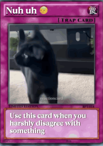 A Card That Says " Nuh Uh " With A Picture Of A Cat On It GIF