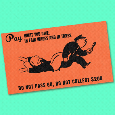 A Card That Says Pay In Fair Wages And In Taxes GIF