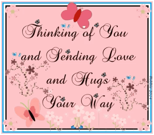 A Card That Says Thinking Of You And Sending Love And Hugs GIF