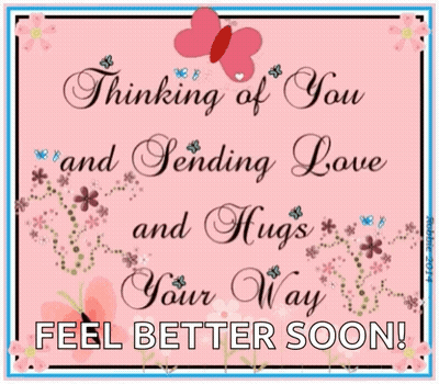 A Card That Says " Thinking Of You And Sending Love And Hugs Your Way " GIF