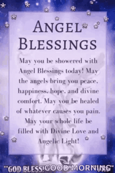 A Card With The Words Angel Blessings On It GIF