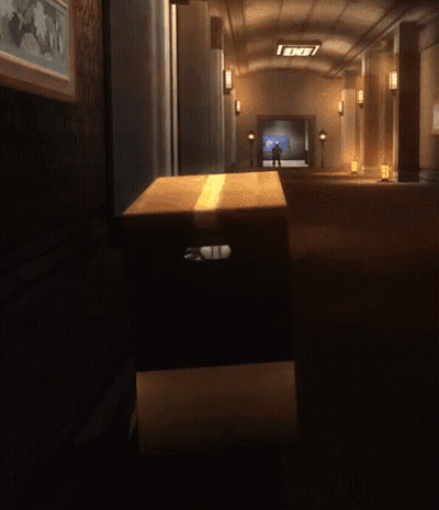 A Cardboard Box In A Dark Hallway With A Sign That Says End GIF