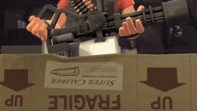 A Cardboard Box With A Label That Says Super Caliber GIF