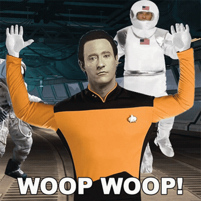 A Cardboard Cutout Of A Man With The Words Woop Woop Below Him GIF