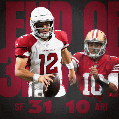 A Cardinals Football Player Holding A Ball Next To A 49Ers Player GIF