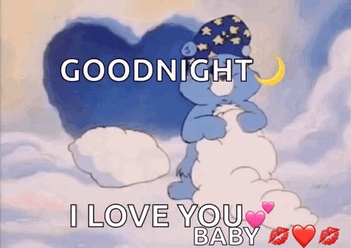A Care Bear Is Sitting On A Cloud With The Words `` Goodnight I Love You Baby '' GIF