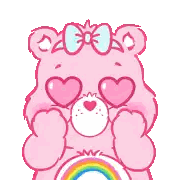 A Care Bear With Hearts In His Eyes And A Rainbow Sticker