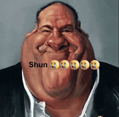 A Caricature Of A Man With The Word Shun Written On It GIF