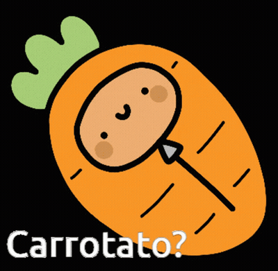 A Carrot With A Stick Sticking Out Of It With Carrotato Written Below It GIF